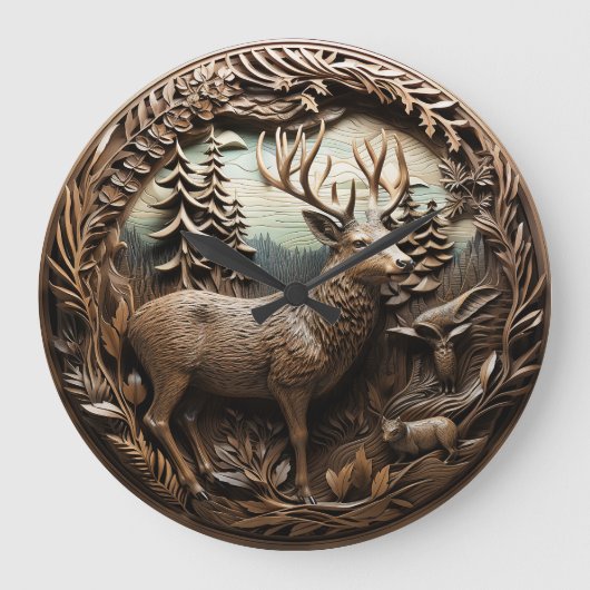 Rustikale Hirschjagdhütte Große Wanduhr (Vorderseite)