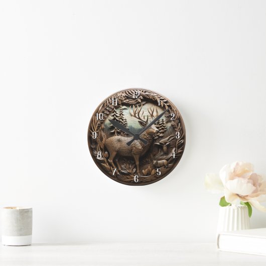Rustikale Hirschjagdhütte Runde Wanduhr (Zuhause)
