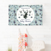 Rustikale Hirschkopf Blue Floral Baby Dusche Willk Banner (Insitu)
