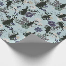 Rustikale Hirschkopf Blue Floral Moderne Babydusch Geschenkpapier