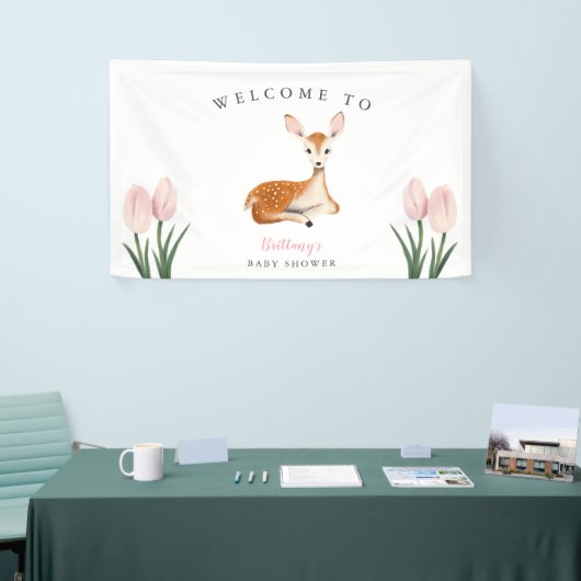 Rustikale Hirschpink Blütendusche Begrüßung Banner (Messeveranstaltung)