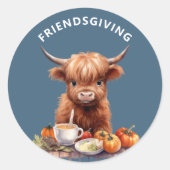 Rustikale Hochland-Kuh-Friendsgiving-Stickers (bla Runder Aufkleber (Vorderseite)