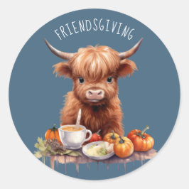 Rustikale Hochland-Kuh-Friendsgiving-Stickers (bla Runder Aufkleber