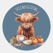 Rustikale Hochland-Kuh-Friendsgiving-Stickers (bla Runder Aufkleber (Vorderseite)