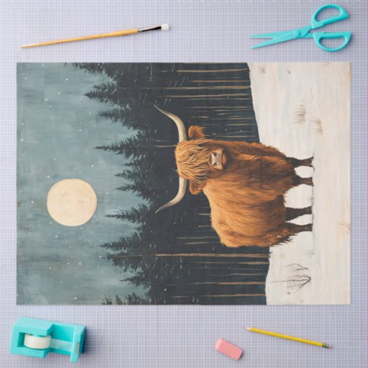 Rustikale Hochlandkuh im Winter Art Decoupage Seidenpapier (Basteln)