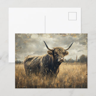 Rustikale Hochlandkuh Landschaftskunst Postkarte