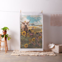 Rustikale Hochlandkuh Vintag Truck Sonnenblumen Stoff