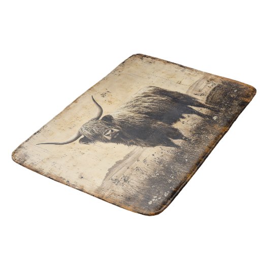 Rustikale Hochlandrinder Badematte (Schrägansicht)