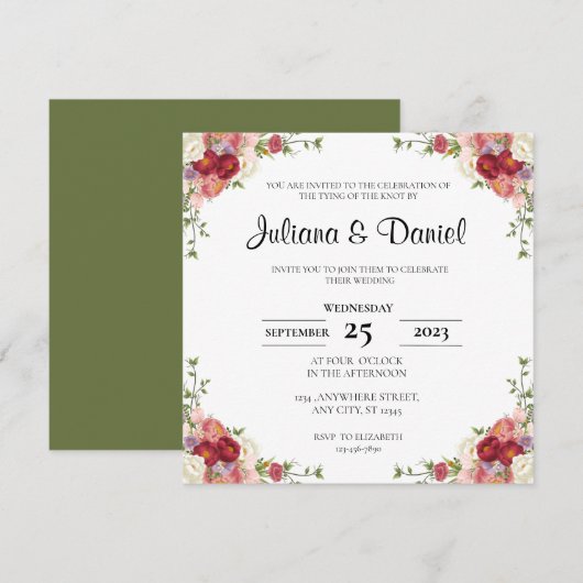 Rustikale Hochzeit am Blumenplatz Einladung (Vorne/Hinten)