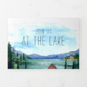 Rustikale Hochzeit am Seeufer Dreifach Gefaltete Einladung (Cover)