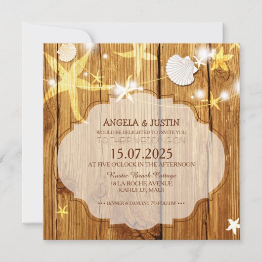 Rustikale Hochzeit am Strand Einladung (Vorderseite)