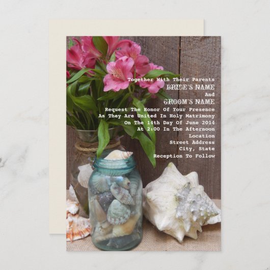 Rustikale Hochzeit am Strand Einladung (Vorne/Hinten)