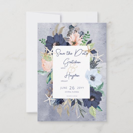 Rustikale Hochzeit am Strand von Floral Save The Date (Vorderseite)