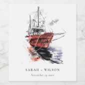 Rustikale Hochzeit auf dem Yacht Sailboat Wasserfa Weinetikett (Einzelnes Label)