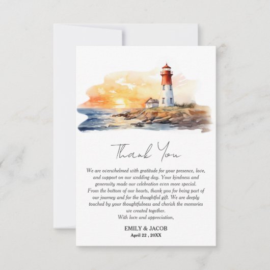 Rustikale Hochzeit auf der Seite des Meeres Dankeskarte (Vorderseite)