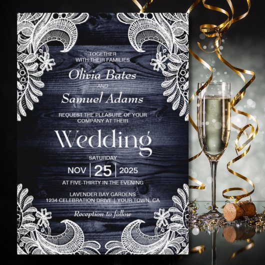 Rustikale Hochzeit aus blauem Holz Einladung