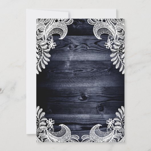 Rustikale Hochzeit aus blauem Holz Einladung (Rückseite)