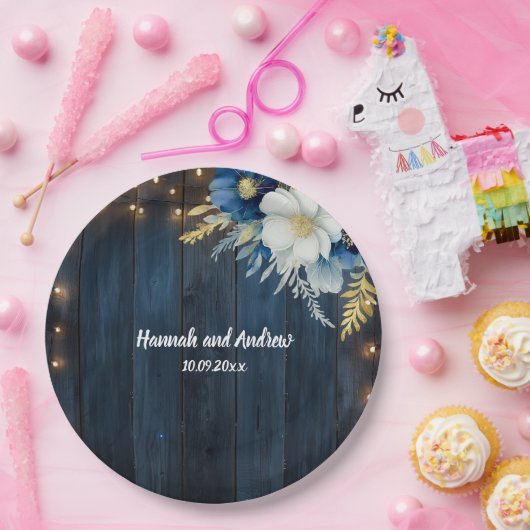 Rustikale Hochzeit aus blauem Holz Pappteller (Party)