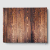 Rustikale Hochzeit aus dunklem Holz mit Braut und  Gästebuch (Rückseite)