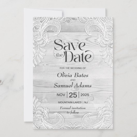 Rustikale Hochzeit aus grauem Holz Save The Date (Vorderseite)