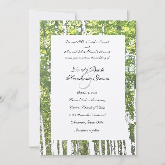 Rustikale Hochzeit aus Grün und Weiß Einladung (Vorderseite)