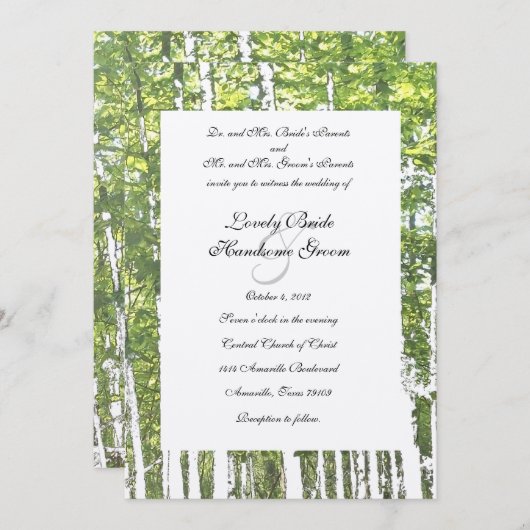 Rustikale Hochzeit aus Grün und Weiß Einladung (Vorne/Hinten)