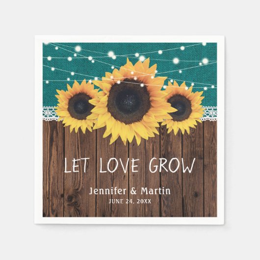 Rustikale Hochzeit aus Holz - Burlap Lace Sonnenbl Serviette (Vorderseite)