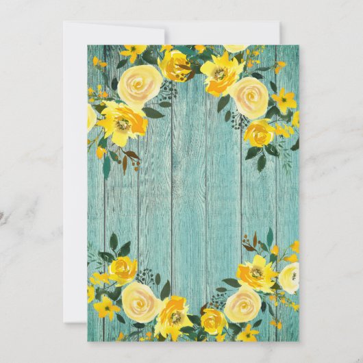 Rustikale Hochzeit aus Holz, Gelb-Blüte Einladung (Rückseite)