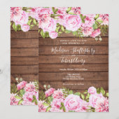 Rustikale Hochzeit aus Holz in Rosa Einladung (Vorne/Hinten)