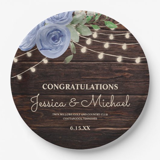 Rustikale Hochzeit aus Holz mit Lichtern Pappteller (Vorderseite)