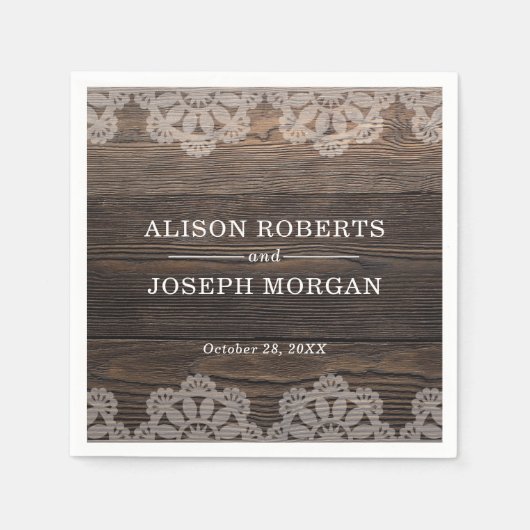 Rustikale Hochzeit aus Holz Serviette (Vorderseite)