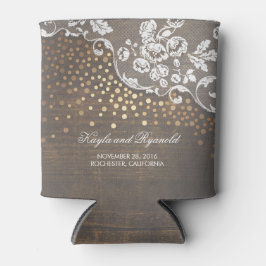 Rustikale Hochzeit aus Holz und Gold Confetti Dosenkühler