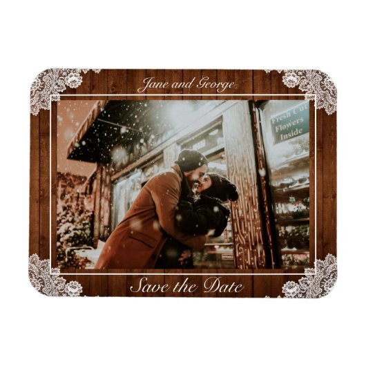 Rustikale Hochzeit aus Holz und Weiß Magnet (Horizontal)