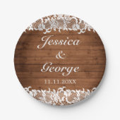 Rustikale Hochzeit aus Holz und Weiß Pappteller (Vorderseite)