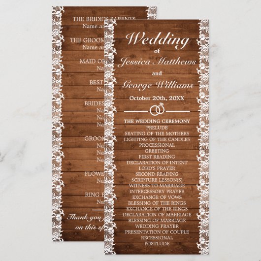 Rustikale Hochzeit aus Holz und Weiß Programm (Vorne/Hinten)