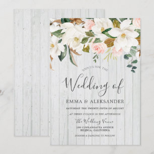 Rustikale Hochzeit aus weißem Holz und Weiß Einladung
