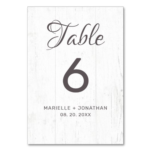 Rustikale Hochzeit aus weißem und grauem Holz Tischnummer (Rückseite)