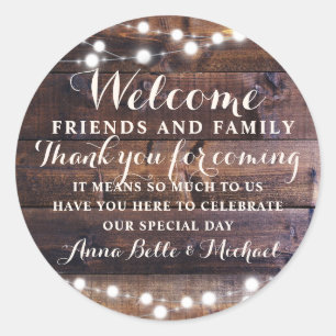 Rustikale Hochzeit Begrüßung für Stallenzeichenbel Runder Aufkleber