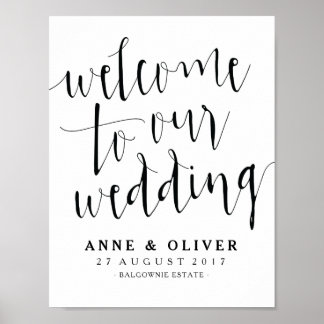 Rustikale Hochzeit Begrüßungszeichen Schwarz und W Poster