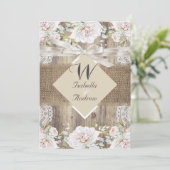 Rustikale Hochzeit Beige Weiße Rosenholz Burlap Einladung (Stehend Vorderseite)