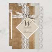 Rustikale Hochzeit Beige Weißer Lace Burlap Pearl  Einladung (Vorne/Hinten)