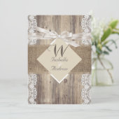 Rustikale Hochzeit Beige Weißholz-Burlap 2 Einladung (Stehend Vorderseite)