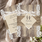 Rustikale Hochzeit Beige Weißholz-Burlap 2 Einladung