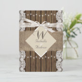 Rustikale Hochzeit Beige Weißholz-Burlap 5 Einladung (Stehend Vorderseite)