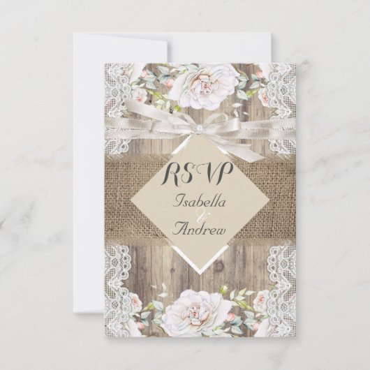 Rustikale Hochzeit Beige Weißrosen UAWG RSVP Karte (Vorderseite)
