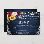 Rustikale Hochzeit blaues Holz mit Streichelleucht RSVP Karte (Vorne/Hinten)
