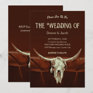 Rustikale Hochzeit Braune Western Stier Schädel La Einladung
