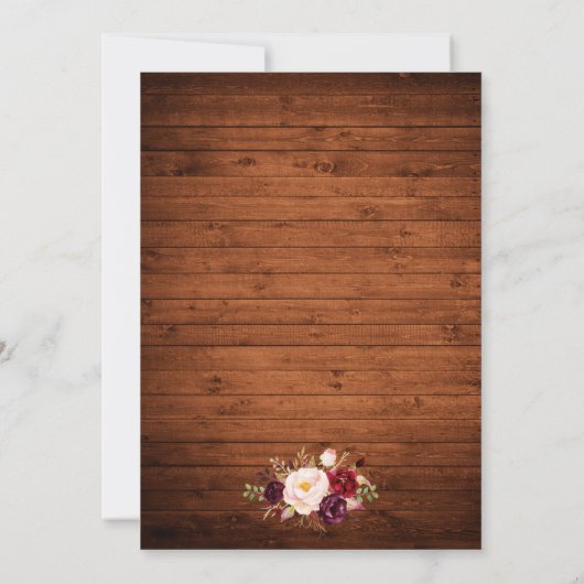 Rustikale Hochzeit Burgund Blumenholz Gold Einladu Einladung (Rückseite)
