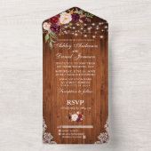 Rustikale Hochzeit Burgund Blumenholz Lights Lace All In One Einladung (Innen Boden)