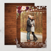 Rustikale Hochzeit Burgund Blumenspitze Save the D Date (Vorne/Hinten)